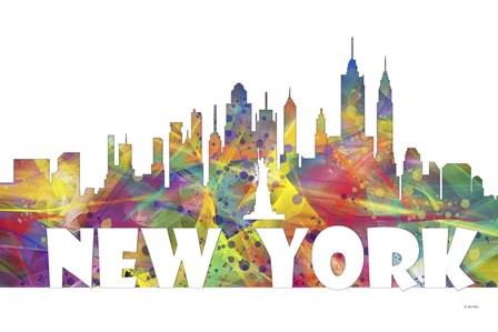 New York New York Skyline Multi Colored 2 by Marlene Watson art print