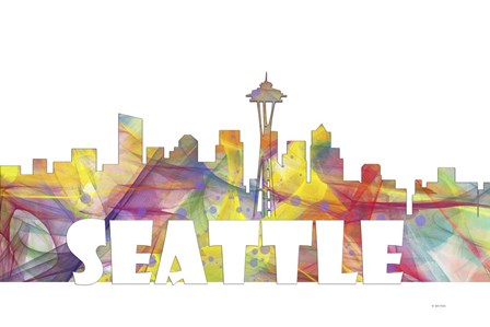 Seattle Washington Skyline Multi Colored 2 by Marlene Watson art print