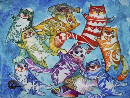 Cats And Fish by Oxana Zaika art print