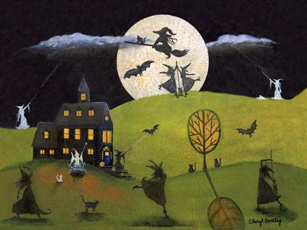 White Witch Halloween Dance by Cheryl Bartley art print