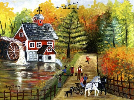 Fishing by the Old Grist Mill by Cheryl Bartley art print