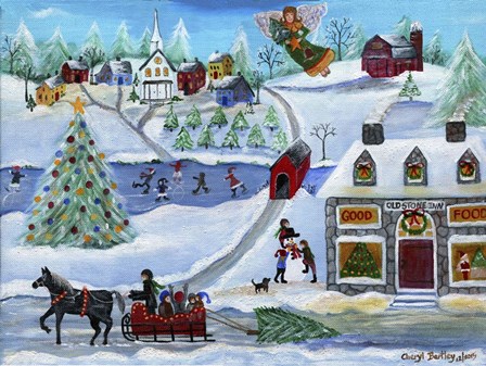 Old Stone Inn at Christmas Time by Cheryl Bartley art print