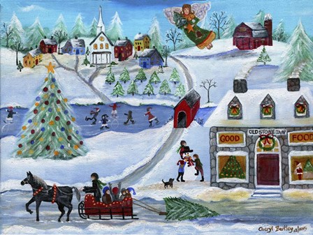 Old Stone Inn at Christmas Time by Cheryl Bartley art print