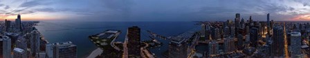 Aerial View of a City at Dusk, Lake Michigan, Illinois by Panoramic Images art print