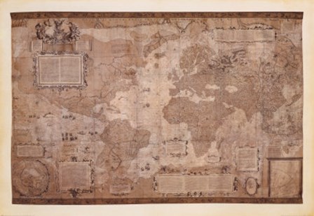 Map World-Antique Paper 1500&#39;s by Mercator Gerhardt art print