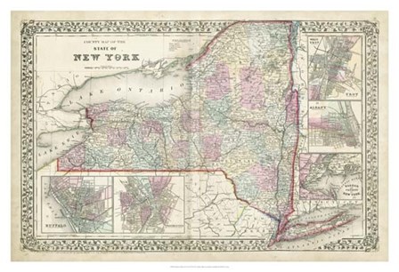 Johnson&#39;s Map of New York by Scott Johnson art print