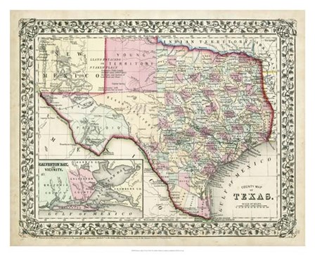 Johnson&#39;s Map of Texas by Scott Johnson art print