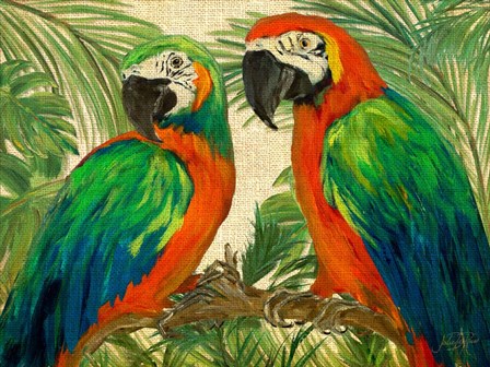 Island Birds on Burlap by Julie DeRice art print