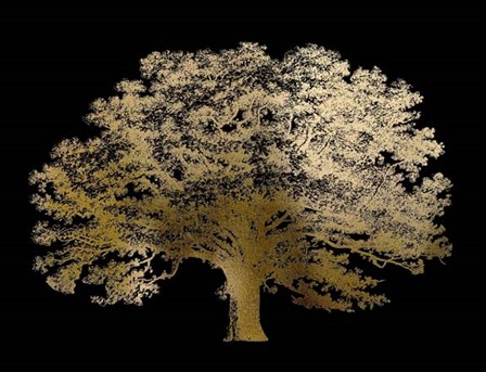 Gold Foil Elephant Tree on Black by Vision Studio art print