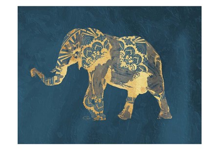 Navy Gold Elephant by OnRei art print