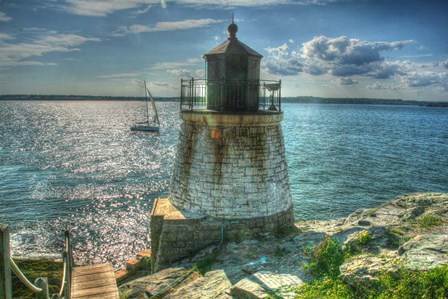RI Lighthouse And Sloop by Robert Goldwitz art print