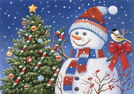 Snowman Decorating Tree by William Vanderdasson art print