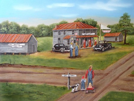 Cat Square Store and Little Sister by Arie Reinhardt Taylor art print