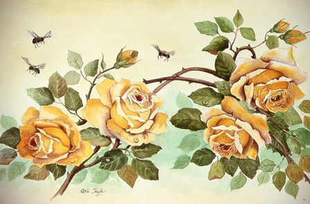 Yellow Roses with Bees by Arie Reinhardt Taylor art print