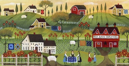 Red Barn Quilters by Cheryl Bartley art print