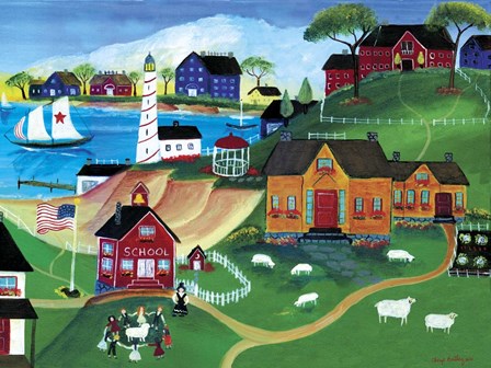 Sheep At Seaside School by Cheryl Bartley art print