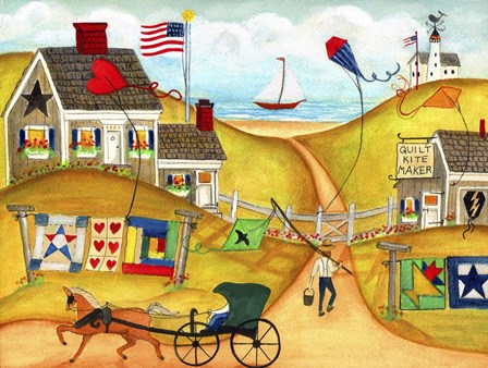 Americana Oceanside Kite And Quilt Maker by Cheryl Bartley art print