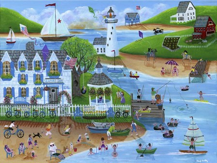 Folk Art Summertime Fun at Seaport Inn by Cheryl Bartley art print