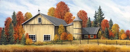 Yellow Barn Fall by Debbi Wetzel art print