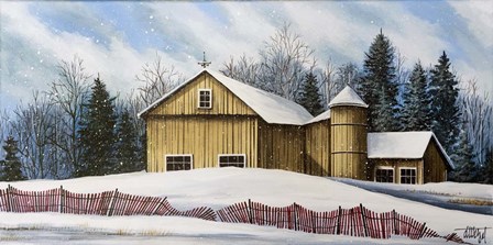 Yellow Barn Winter 2 by Debbi Wetzel art print