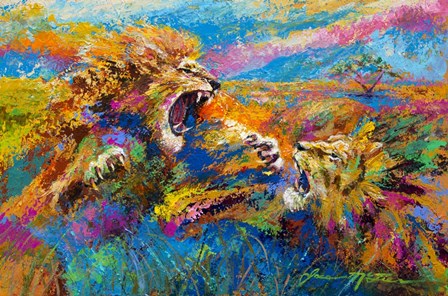 Pride Fight in the Savanna - African Lions by Jace D. McTier art print