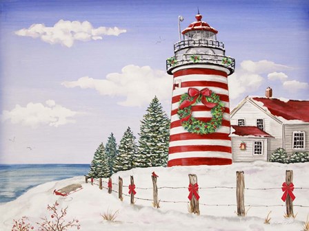 Christmas Lighthouse by Jean Plout art print