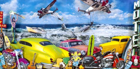 Seaside Shark Surfing by John Roy art print