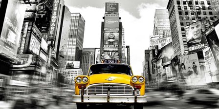 Vintage Taxi in Times Square, NYC by Julian Lauren art print