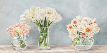 Fleurs et Vases Aquamarine by Remy Dellal art print