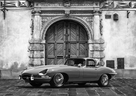Roadster in front of Classic Palace (BW) by Gasoline Images art print