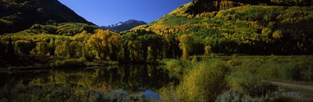 Fall Colors Reflected in Water with Mountains in the Background, Colorado by Panoramic Images art print