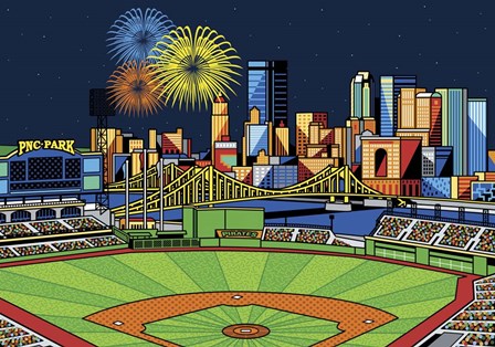 PNC Park Fireworks Pittsburgh by Ron Magnes art print