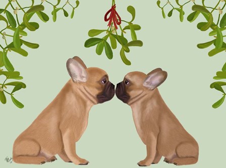 French Bulldogs and Mistletoe by Fab Funky art print