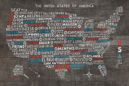 US City Map on Wood Gray by Michael Mullan art print