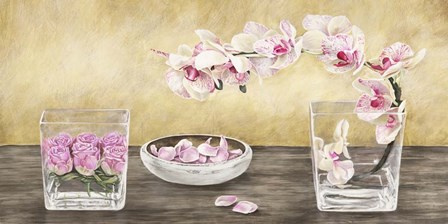 Orchids and Roses Arrangement by Remy Dellal art print