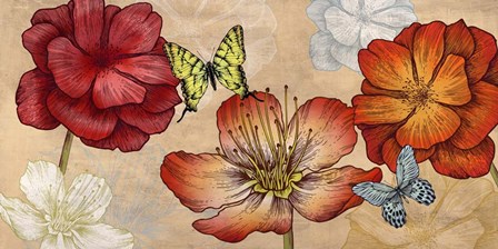 Flowers and Butterflies (Neutral) by Eve C. Grant art print