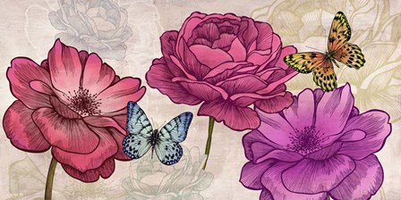 Roses and Butterflies (Neutral) by Eve C. Grant art print