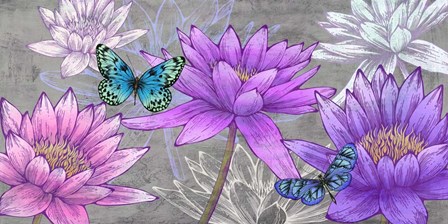 Nympheas and Butterflies (Ash) by Eve C. Grant art print