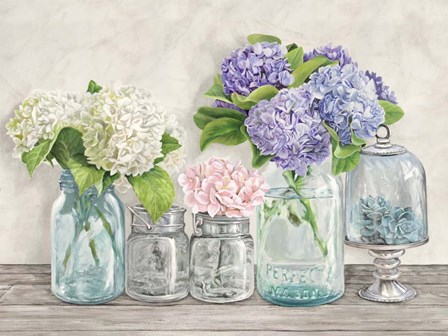 Flowers in Mason Jars (detail) by Jenny Thomlinson art print