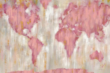 Blushing World Map v2 Crop by Silvia Vassileva art print