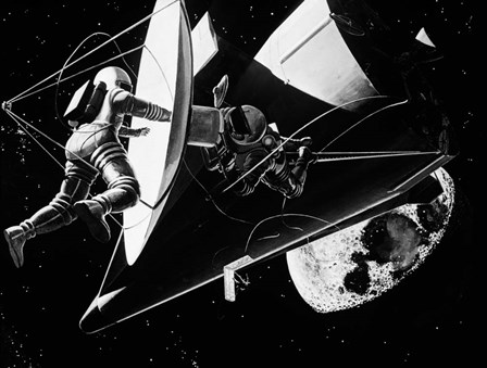 Illustration 1960s Weightless Astronauts Eva by Vintage PI art print