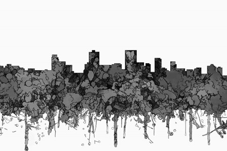 Anchorage Alaska Skyline - Cartoon B&amp;W by Marlene Watson art print