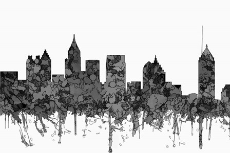 Atlanta Georgia Skyline - Cartoon B&amp;W by Marlene Watson art print