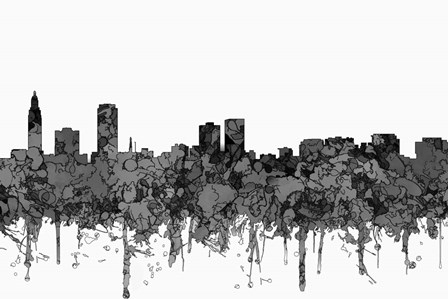 Baton Rouge Louisiana Skyline - Cartoon B&amp;W by Marlene Watson art print