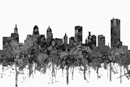 Buffalo New York Skyline - Cartoon B&amp;W by Marlene Watson art print