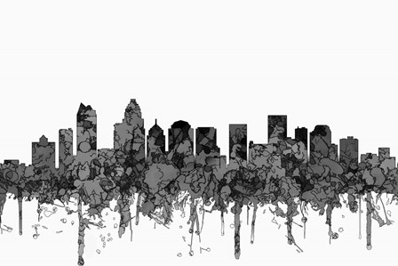 Charlotte NC Skyline - Cartoon B&amp;W by Marlene Watson art print