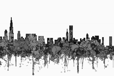Chicago Illinois Skyline - Cartoon B&amp;W by Marlene Watson art print
