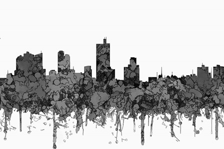 Fort Worth Texas  Skyline - Cartoon B&amp;W by Marlene Watson art print