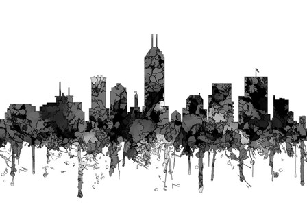 Indiana Indianapolis Skyline -Cartoon B&amp;W by Marlene Watson art print