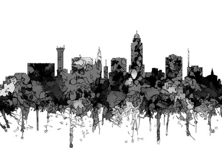 Lincoln Nebraska  Skyline - Cartoon B&amp;W by Marlene Watson art print